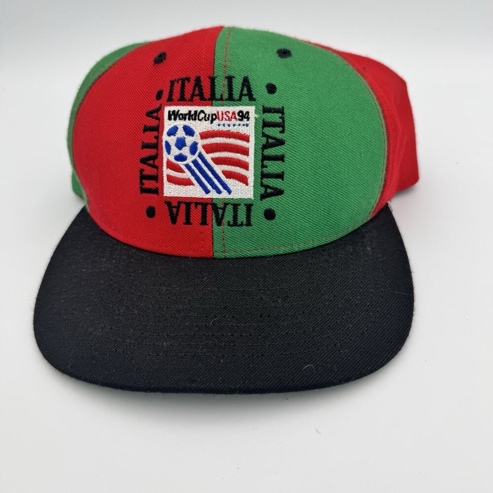 Rare VTG 90s Nutmeg Mills World Cup Team Italy Italia Pinwheel Wool Snapback Hat